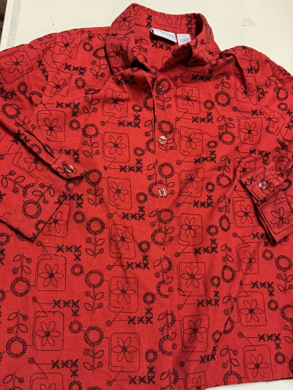 Alfred Dunner Red Floral Print Button-Front Blazer